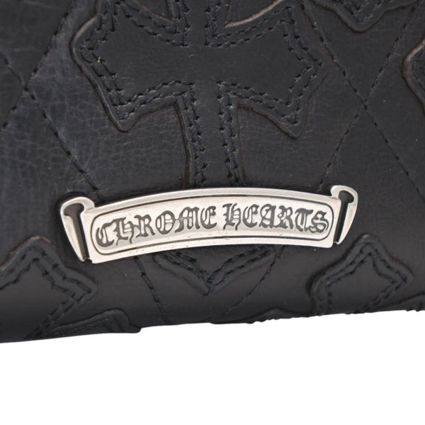 CHROME HEARTS REC F ZIP QUILTED Cemetery Cross Patch Long Wallet Dagger Quilted Black Silver 925 Good Used 4a001520