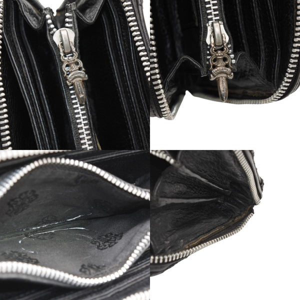 CHROME HEARTS REC F ZIP QUILTED Cemetery Cross Patch Long Wallet Dagger Quilted Black Silver 925 Good Used 4a001520