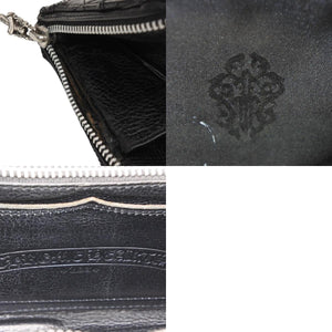 CHROME HEARTS REC F ZIP QUILTED Cemetery Cross Patch Long Wallet Dagger Quilted Black Silver 925 Good Used 4a001520