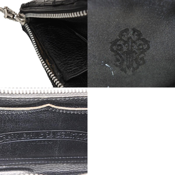 CHROME HEARTS REC F ZIP QUILTED Cemetery Cross Patch Long Wallet Dagger Quilted Black Silver 925 Good Used 4a001520