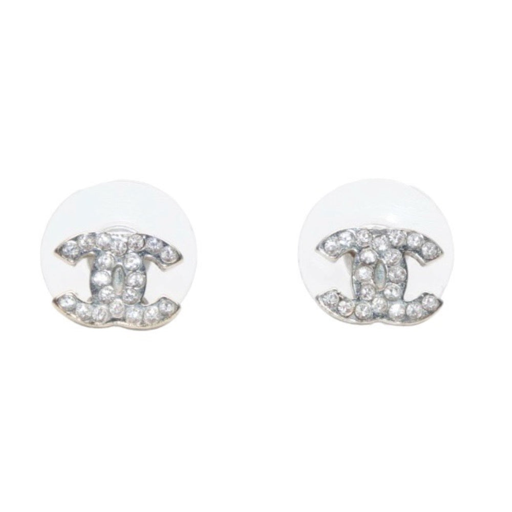 極美品 CHANEL シャネル ピアス ラインストーン ココマーク シルバー A14V 刻印片側 earrings small CC rhinestone A14V SV 美品 中古 4a000645