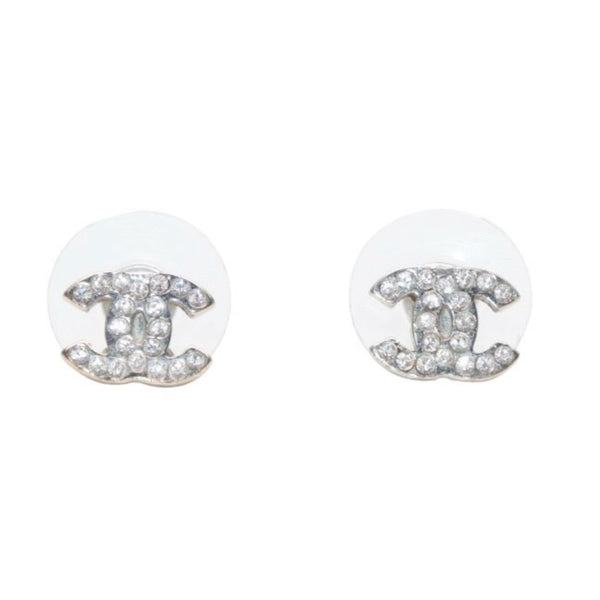Very Good Condition CHANEL Chanel Earrings Rhinestone Coco Mark Silver A14V Engraved One Side Earrings small CC rhinestone A14V SV Good Condition Used 4a000645