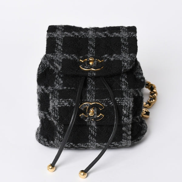 極美品 CHANEL シャネル ツイード デュマ リュック バックパック AS3615 ランダム番台 ココマーク ブラック グレー 中古 4a006717