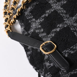 極美品 CHANEL シャネル ツイード デュマ リュック バックパック AS3615 ランダム番台 ココマーク ブラック グレー 中古 4a006717