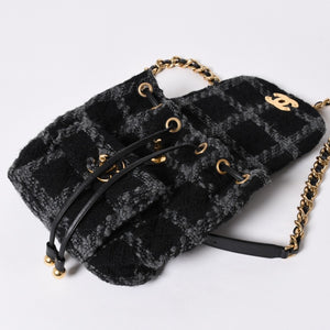 極美品 CHANEL シャネル ツイード デュマ リュック バックパック AS3615 ランダム番台 ココマーク ブラック グレー 中古 4a006717
