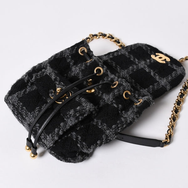 極美品 CHANEL シャネル ツイード デュマ リュック バックパック AS3615 ランダム番台 ココマーク ブラック グレー 中古 4a006717