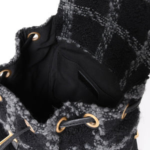 極美品 CHANEL シャネル ツイード デュマ リュック バックパック AS3615 ランダム番台 ココマーク ブラック グレー 中古 4a006717