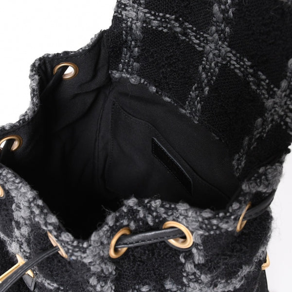 極美品 CHANEL シャネル ツイード デュマ リュック バックパック AS3615 ランダム番台 ココマーク ブラック グレー 中古 4a006717