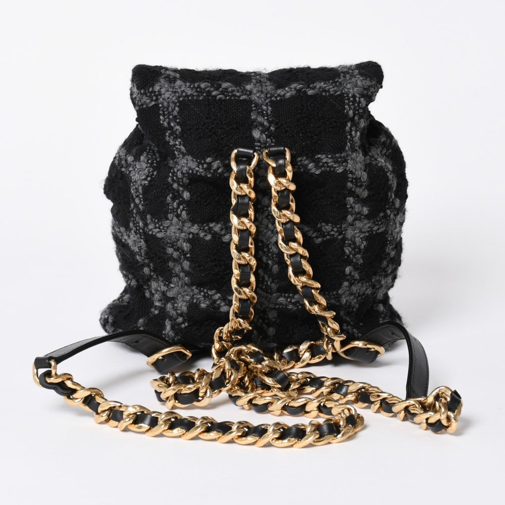 極美品 CHANEL シャネル ツイード デュマ リュック バックパック AS3615 ランダム番台 ココマーク ブラック グレー 中古 4a006717