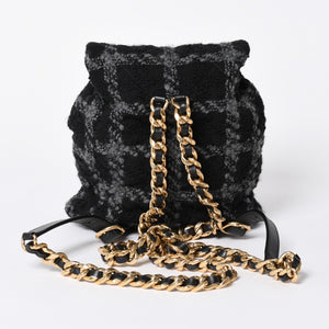 極美品 CHANEL シャネル ツイード デュマ リュック バックパック AS3615 ランダム番台 ココマーク ブラック グレー 中古 4a006717