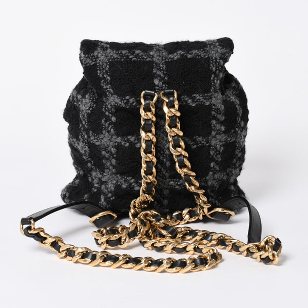 極美品 CHANEL シャネル ツイード デュマ リュック バックパック AS3615 ランダム番台 ココマーク ブラック グレー 中古 4a006717