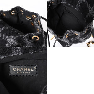 極美品 CHANEL シャネル ツイード デュマ リュック バックパック AS3615 ランダム番台 ココマーク ブラック グレー 中古 4a006717