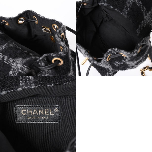 極美品 CHANEL シャネル ツイード デュマ リュック バックパック AS3615 ランダム番台 ココマーク ブラック グレー 中古 4a006717