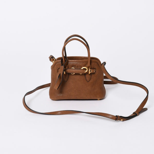 極美品 MIU MIU ミュウミュウ アバンチュール マイクロ トップハンドルバッグ 5BB169 ナッパレザー ブラウン ゴールド金具 中古 4a006231