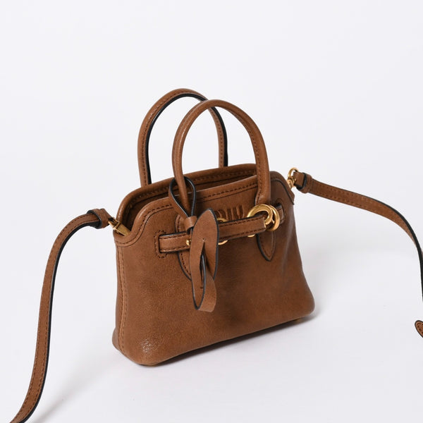 極美品 MIU MIU ミュウミュウ アバンチュール マイクロ トップハンドルバッグ 5BB169 ナッパレザー ブラウン ゴールド金具 中古 4a006231