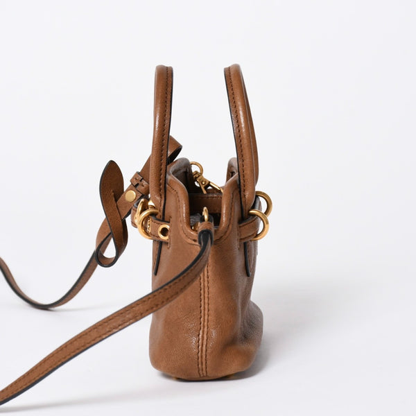 極美品 MIU MIU ミュウミュウ アバンチュール マイクロ トップハンドルバッグ 5BB169 ナッパレザー ブラウン ゴールド金具 中古 4a006231