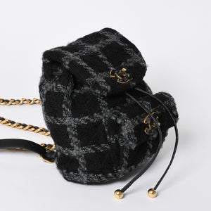 極美品 CHANEL シャネル ツイード デュマ リュック バックパック AS3615 ランダム番台 ココマーク ブラック グレー 中古 4a006717