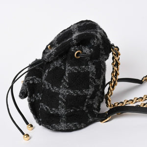 極美品 CHANEL シャネル ツイード デュマ リュック バックパック AS3615 ランダム番台 ココマーク ブラック グレー 中古 4a006717