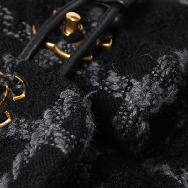 極美品 CHANEL シャネル ツイード デュマ リュック バックパック AS3615 ランダム番台 ココマーク ブラック グレー 中古 4a006717