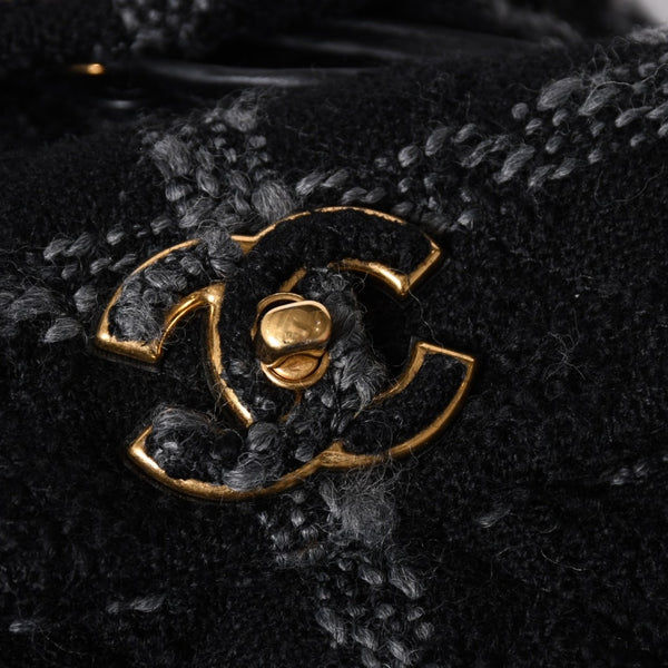 極美品 CHANEL シャネル ツイード デュマ リュック バックパック AS3615 ランダム番台 ココマーク ブラック グレー 中古 4a006717