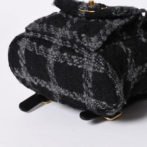 極美品 CHANEL シャネル ツイード デュマ リュック バックパック AS3615 ランダム番台 ココマーク ブラック グレー 中古 4a006717