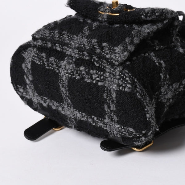 極美品 CHANEL シャネル ツイード デュマ リュック バックパック AS3615 ランダム番台 ココマーク ブラック グレー 中古 4a006717