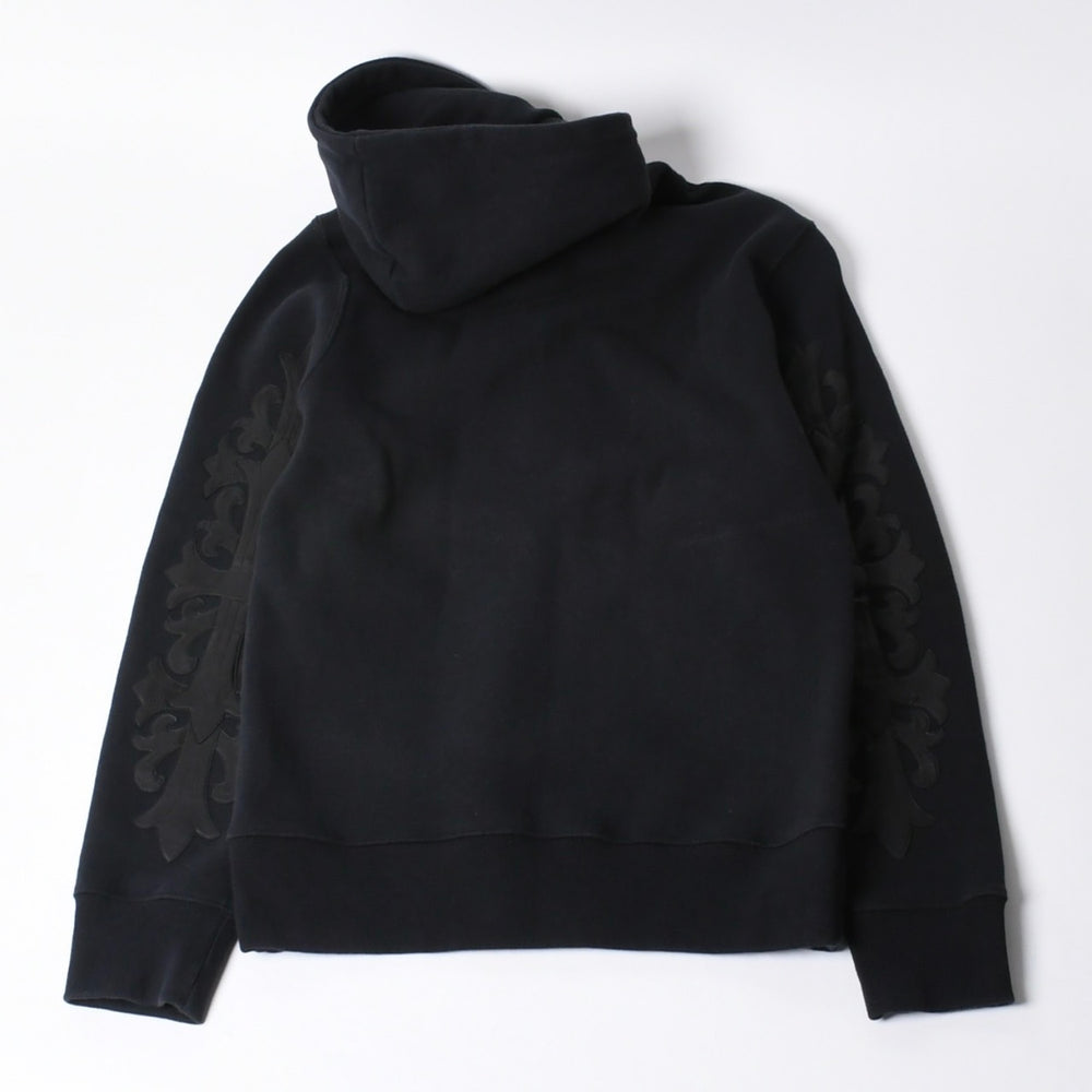 CHROME HEARTS クロムハーツ ジップアップフーディー フローラル パーカー サイズM レザーパッチ ブラック 美品 中古 4a000690