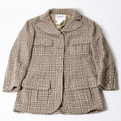 CHANEL Tweed Tailored Jacket PO5934W02262 Size 36, Coco Mark, wool, khaki, pink, black, excellent condition, pre-owned. 4a000888