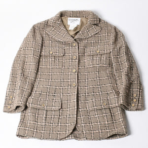 CHANEL Tweed Tailored Jacket PO5934W02262 Size 36, Coco Mark, wool, khaki, pink, black, excellent condition, pre-owned. 4a000888