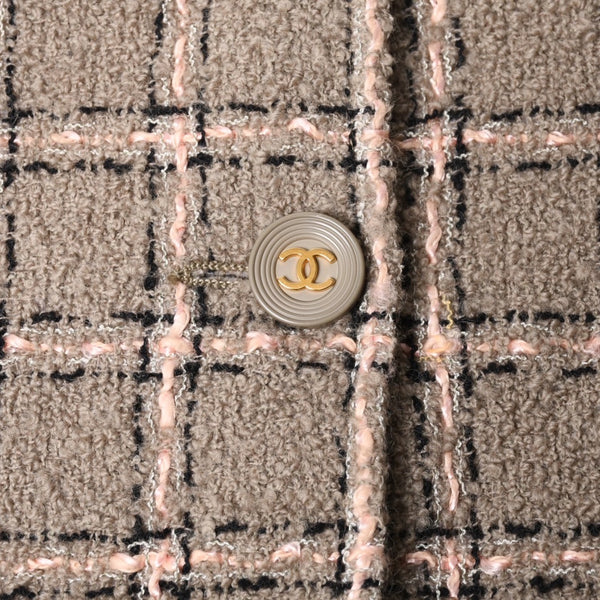 CHANEL Tweed Tailored Jacket PO5934W02262 Size 36, Coco Mark, wool, khaki, pink, black, excellent condition, pre-owned. 4a000888