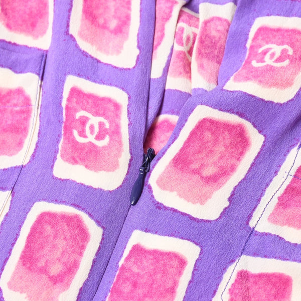 極美品 CHANEL シャネル ジップアップ 長袖シルクシャツ P17253V09794 サイズ36 ココマーク ココキューブ パープル 中古 4a000891