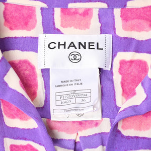 極美品 CHANEL シャネル ジップアップ 長袖シルクシャツ P17253V09794 サイズ36 ココマーク ココキューブ パープル 中古 4a000891