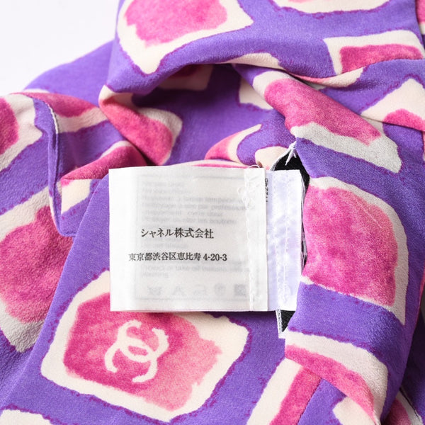 極美品 CHANEL シャネル ジップアップ 長袖シルクシャツ P17253V09794 サイズ36 ココマーク ココキューブ パープル 中古 4a000891