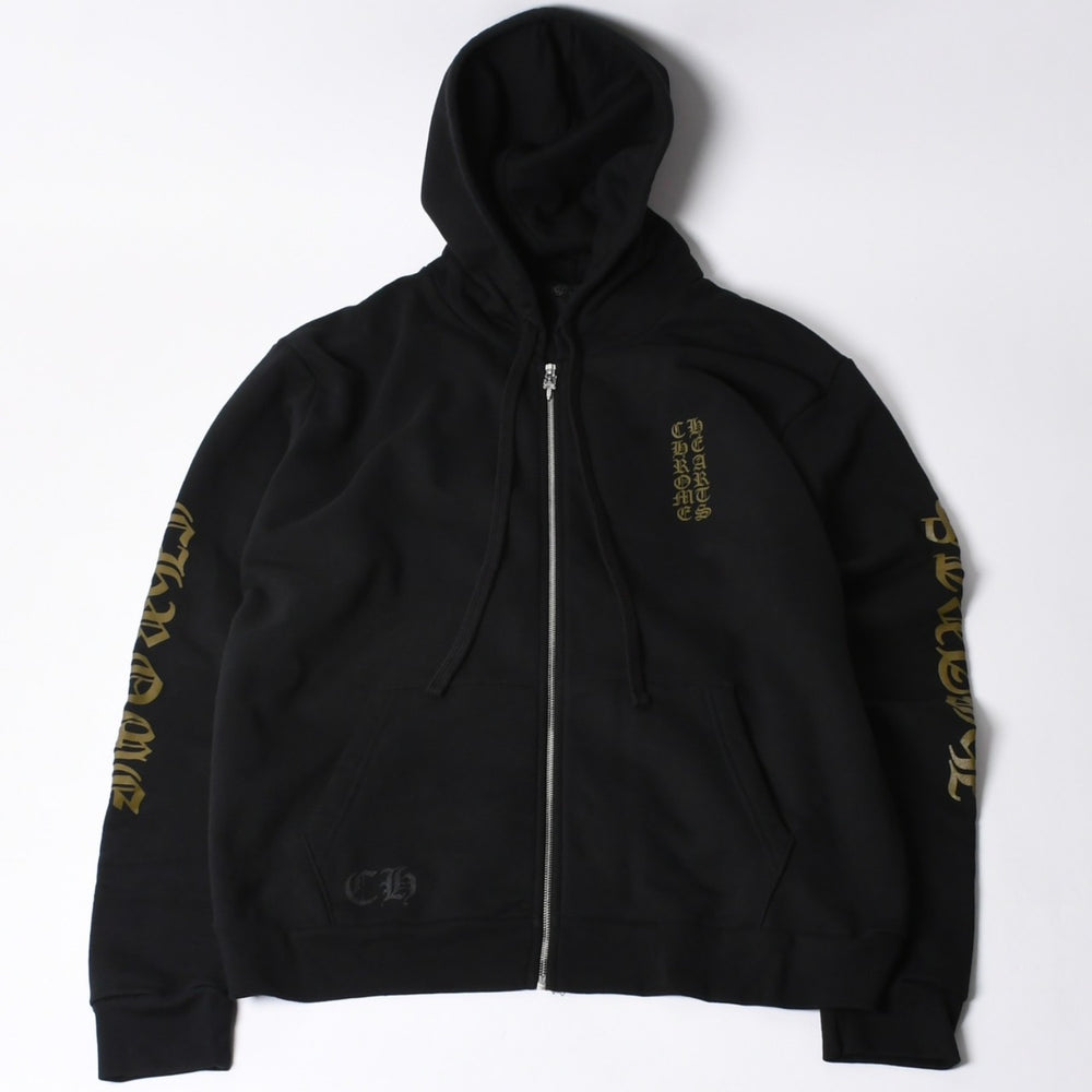 New and unused CHROME HEARTS Zip Up Black Gold Parka Size L Dagger Zip Old English Logo Used 4a000680