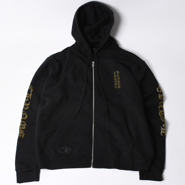 New and unused CHROME HEARTS Zip Up Black Gold Parka Size L Dagger Zip Old English Logo Used 4a000680
