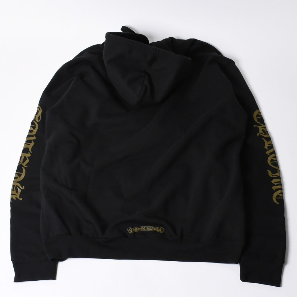 New and unused CHROME HEARTS Zip Up Black Gold Parka Size L Dagger Zip Old English Logo Used 4a000680