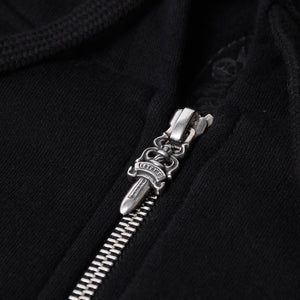 New and unused CHROME HEARTS Zip Up Black Gold Parka Size L Dagger Zip Old English Logo Used 4a000680