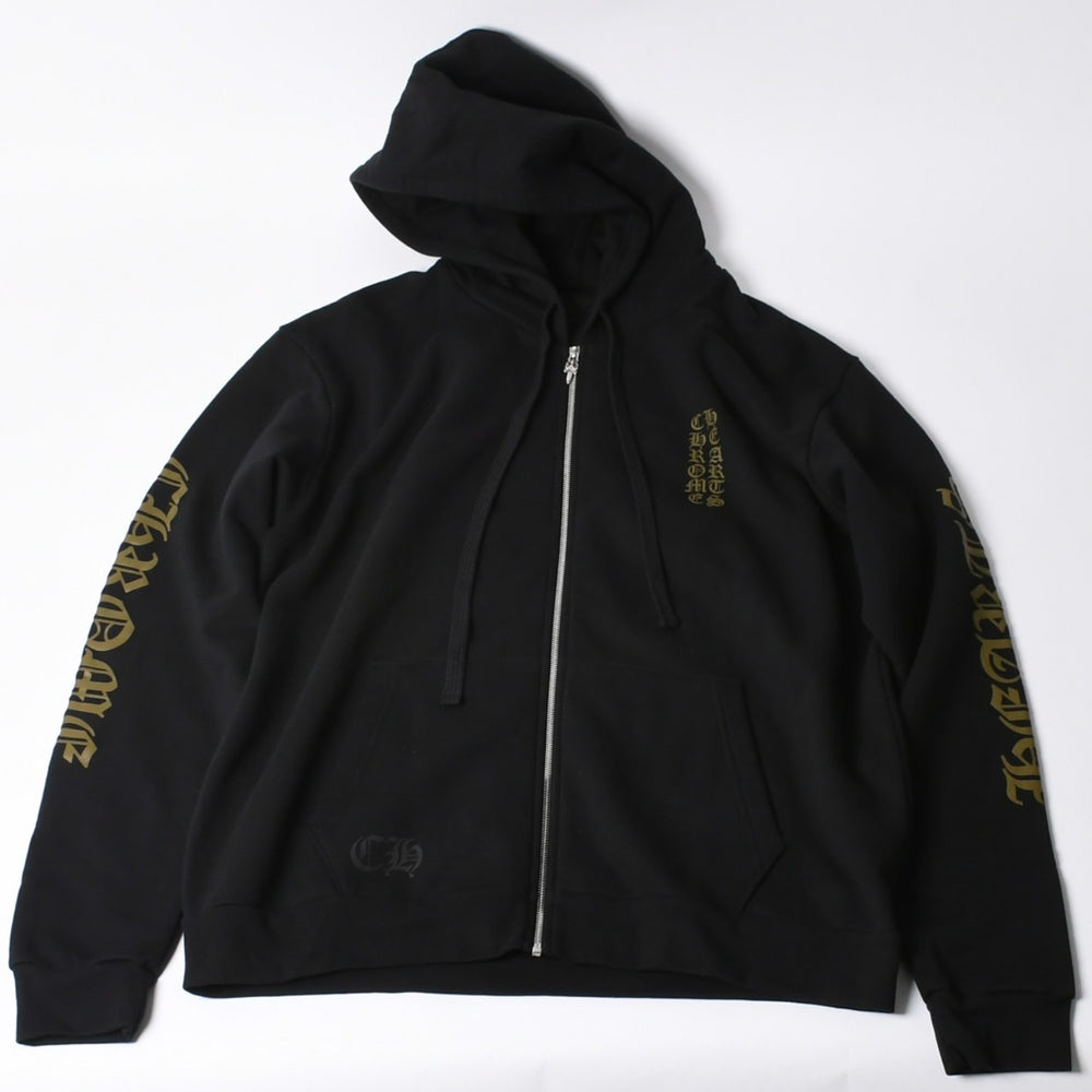 New and unused CHROME HEARTS Zip Up Black Gold Parka Size L Dagger Zip Old English Logo Used 4a000681