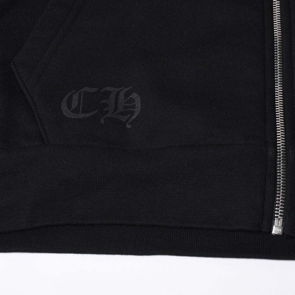 新品未使用 CHROME HEARTS クロムハーツ ジップアップ ブラック ゴールド パーカー サイズL ダガージップ オールドイングリッシュロゴ 中古 4a000681