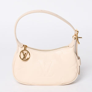 新品同様 LOUIS VUITTON ルイヴィトン ミニムーン モノグラムアンプラント ホワイト ホーボー M82519 レザー ゴールド金具 中古 4a000718