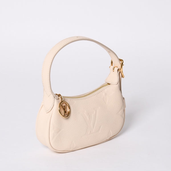 新品同様 LOUIS VUITTON ルイヴィトン ミニムーン モノグラムアンプラント ホワイト ホーボー M82519 レザー ゴールド金具 中古 4a000718