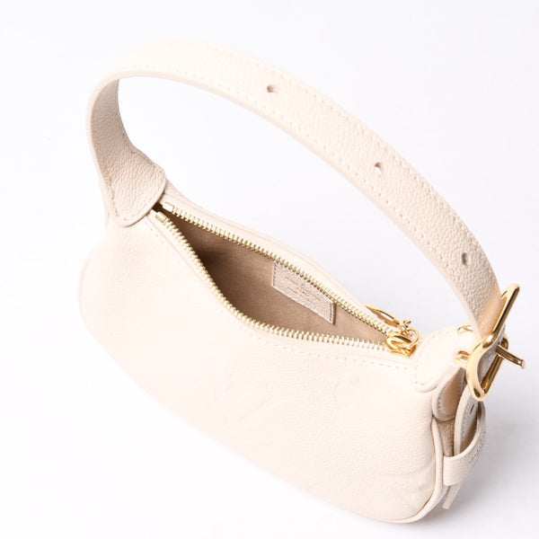 新品同様 LOUIS VUITTON ルイヴィトン ミニムーン モノグラムアンプラント ホワイト ホーボー M82519 レザー ゴールド金具 中古 4a000718