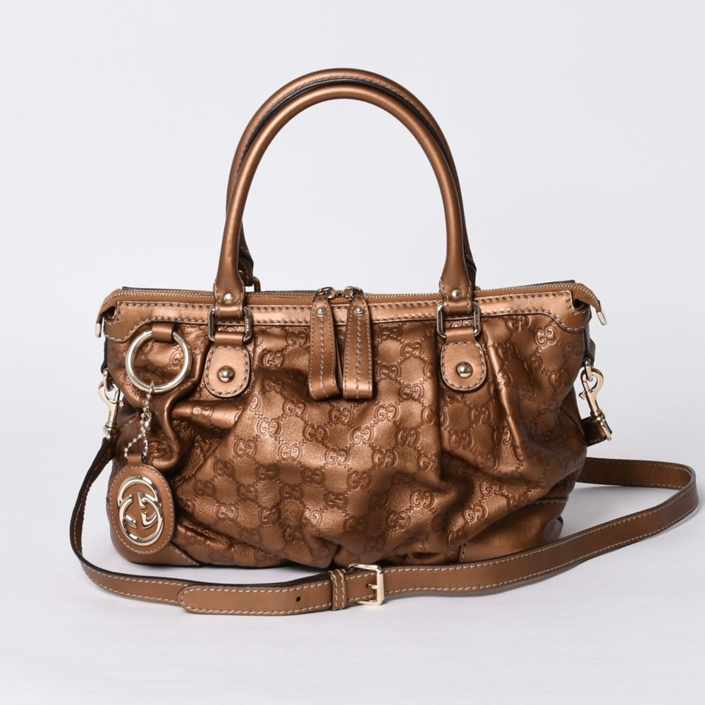 極美品 GUCCI グッチ 247902 Sukey Model スーキーモデル グッチシマ ゴールドカラー Tote Bag トートバッグ 2WAY 中古 4a000752
