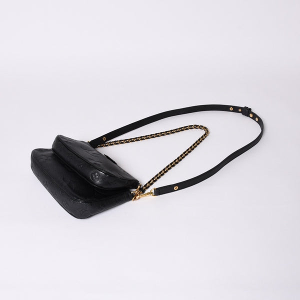 極美品 LOUIS VUITTON ルイヴィトン モノグラム アンプラント ミュルティ ポシェット アクセソワール ブラック M80399 現行 ゴールド金具 中古 4a000801