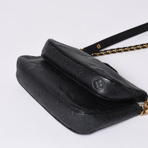 極美品 LOUIS VUITTON ルイヴィトン モノグラム アンプラント ミュルティ ポシェット アクセソワール ブラック M80399 現行 ゴールド金具 中古 4a000801