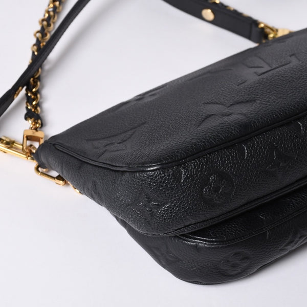 極美品 LOUIS VUITTON ルイヴィトン モノグラム アンプラント ミュルティ ポシェット アクセソワール ブラック M80399 現行 ゴールド金具 中古 4a000801
