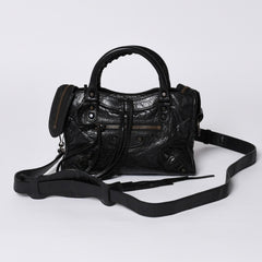 Very Good Condition BALENCIAGA Classic Mini City 2WAY Shoulder Bag 300295 Logo Black Bronze Hardware Used 4a001226