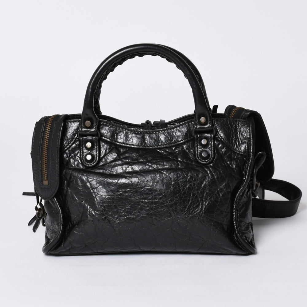極美品 BALENCIAGA バレンシアガ クラシック ミニ シティ 2WAY ショルダーバッグ 300295 ロゴ ブラック ブロンズ金具 中古 4a001226