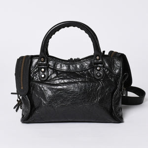 Very Good Condition BALENCIAGA Classic Mini City 2WAY Shoulder Bag 300295 Logo Black Bronze Hardware Used 4a001226