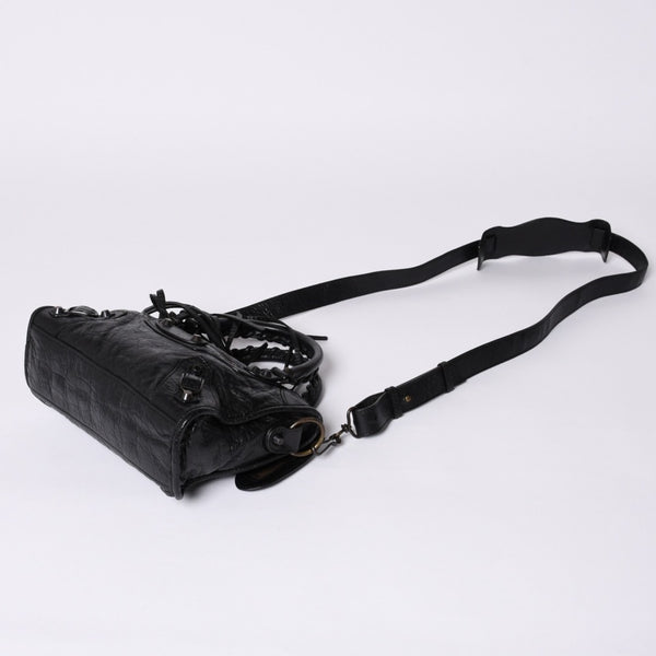 Very Good Condition BALENCIAGA Classic Mini City 2WAY Shoulder Bag 300295 Logo Black Bronze Hardware Used 4a001226
